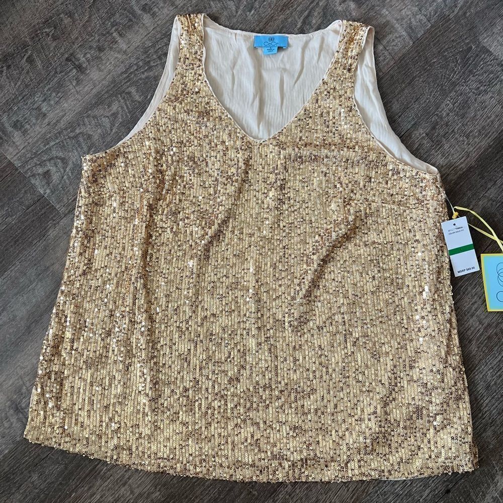 Cece‎ V-Neck Sequin Lined Blouse- Size Large